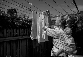 Woman hanging laundry