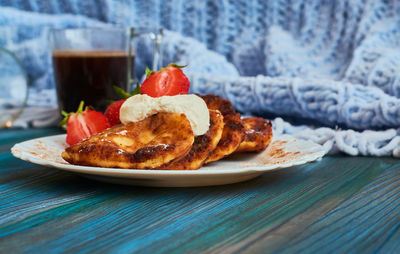 Close-up of breakfast served on table