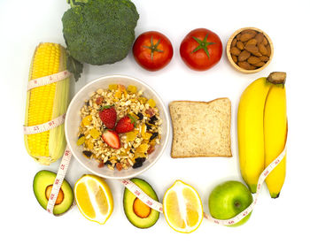 High angle view of breakfast on table