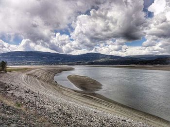 Scenic view of mountains against cloudy sky