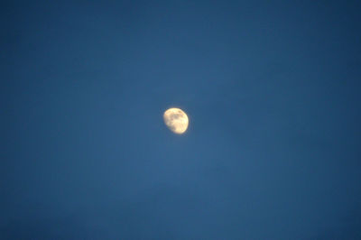 Low angle view of moon against clear blue sky