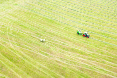 High angle view of tractor on field