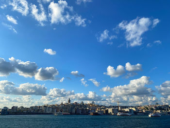 Scenic view of sea and buildings against sky