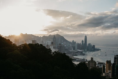 View of cityscape against sky during sunset