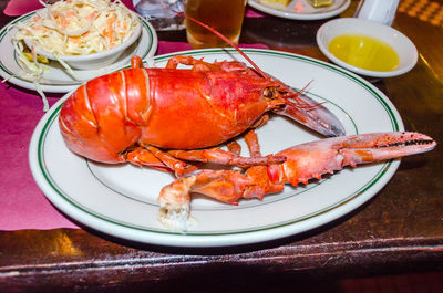 High angle view of food served on table