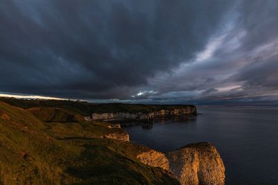 Panoramic view of sea against cloudy sky