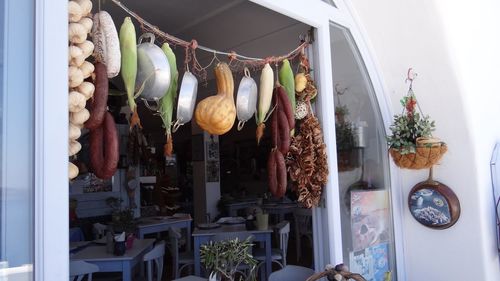 Vegetables hanging in restaurant