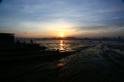 Scenic view of calm sea at sunset