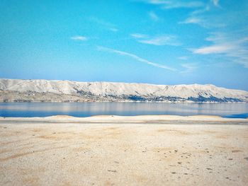 Scenic view of river against blue sky