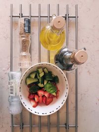 High angle view of fruits in bowl on table