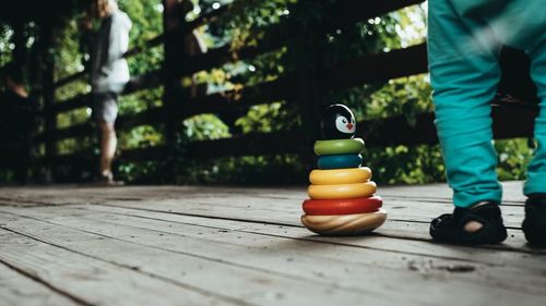 Low section of person standing on wood