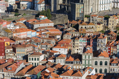 High angle view of buildings in city