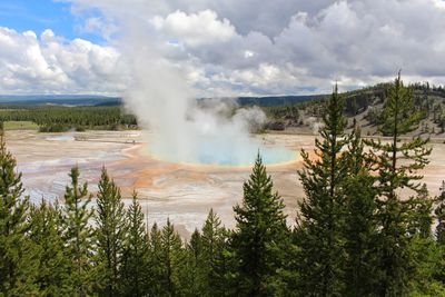 Scenic view of grand prismatic geyser in yellowstone national park