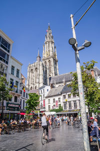 Low angle view of church against blue sky