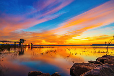 Scenic view of lake against sky during sunset