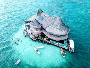 High angle view of sailboat in sea