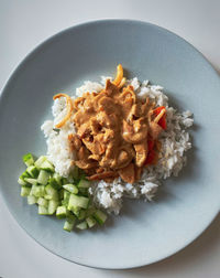 High angle view of food in plate
