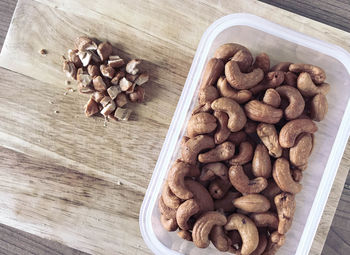 High angle view of roasted coffee beans on table