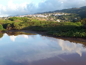 Scenic view of lake against sky