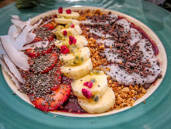 High angle view of food served in plate