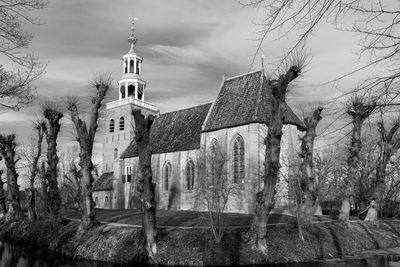 The petrus church photographed in black and white, in the village of pieterburen