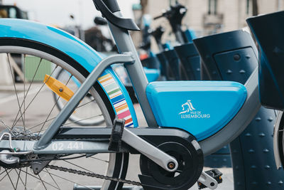 Close-up of bicycle parked on street