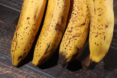 High angle view of bananas on table