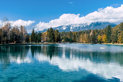 Breathtaking view of lake in autumn, fall, scenery, mountain, alpine.