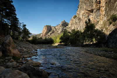 Scenic view of river against clear blue sky