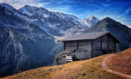 Scenic view of snowcapped mountains against sky