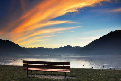 Scenic view of mountains against sky during sunset