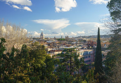 High angle view of buildings against sky