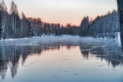 Scenic view of lake against sky during sunset