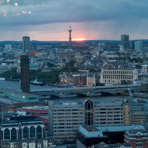 View of city at sunset