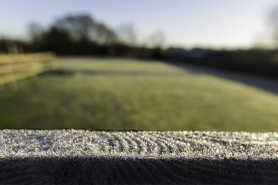 Close-up of agricultural field against sky