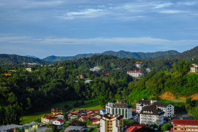 High angle view of townscape against sky