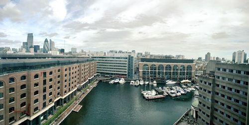 High angle view of city at waterfront