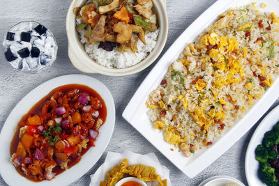 High angle view of food on table