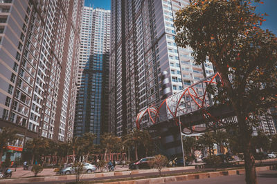 Low angle view of modern buildings in city