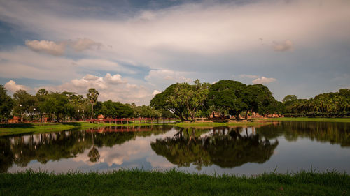 Scenic view of lake against sky