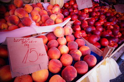 High angle view of fruits for sale at market stall