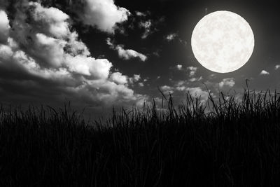 Low angle view of moon on field against sky