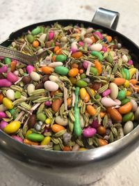 High angle view of vegetables in bowl on table