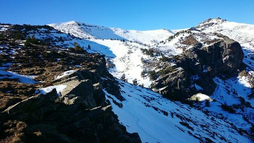 Scenic view of snow covered mountains