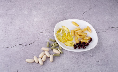 High angle view of breakfast on table