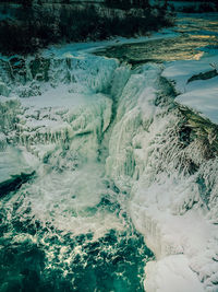 Aerial view of snow covered landscape