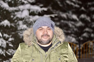 Portrait of man wearing hat during winter