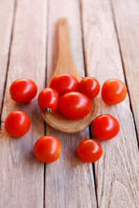 High angle view of tomatoes on table