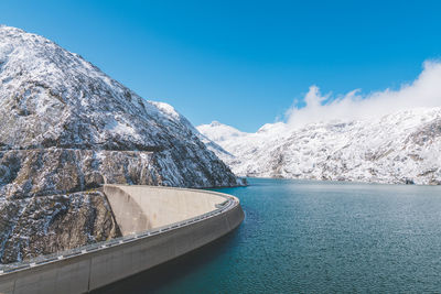 High alpine dam and reservoir lake kölnbreinsperre, malta, austria