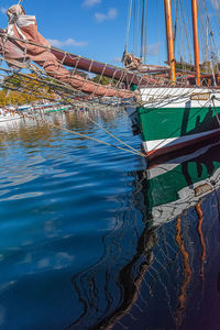 View of boat moored in water